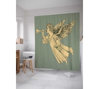 Штора (занавеска) для ванной JoyArty "Ангелочек с трубой" из сатена, 180х200 см с крючками, sc_17094