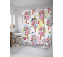 Штора (занавеска) для ванной JoyArty "Сладкий букет" из сатена, 180х200 см с крючками, sc_142558