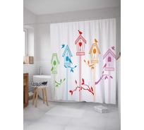 Штора (занавеска) для ванной JoyArty "Коллекция птиц" из сатена, 180х200 см с крючками, sc_14276
