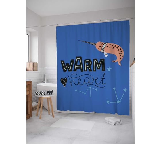 Штора (занавеска) для ванной JoyArty "Теплое сердце" из сатена, 180х200 см sc_378400 1