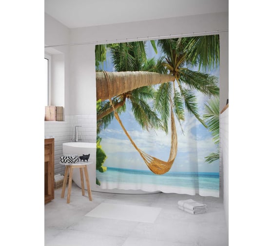 Штора (занавеска) для ванной JoyArty "Креативный гамак" из сатена, 180х200 см с крючками, sc_13912 1