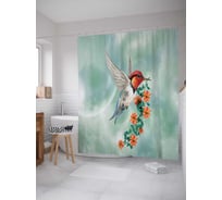 Штора (занавеска) для ванной JoyArty "Птица несет веточку" из сатена, 180х200 см с крючками, sc_17105