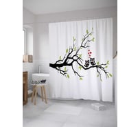 Штора (занавеска) для ванной JoyArty "Влюбленные совы" из сатена, 180х200 см с крючками, sc_10811