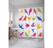 Штора (занавеска) для ванной JoyArty "Выразительные птицы" из сатена, 180х200 см с крючками, sc_14277