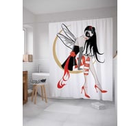 Штора (занавеска) для ванной JoyArty "Девушка с крыльями стрекозы" из сатена, 180х200 см с крючками, sc_15425