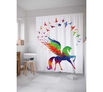 Штора (занавеска) для ванной JoyArty "Радужный пегас" из сатена, 180х200 см с крючками, sc_14265