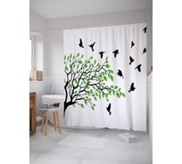 Штора (занавеска) для ванной JoyArty "Поиски птиц" из сатена, 180х200 см с крючками, sc_14282