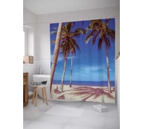 Штора (занавеска) для ванной JoyArty "Пальмовая тень" из сатена, 180х200 см с крючками, sc_13918