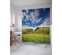 Штора (занавеска) для ванной JoyArty "Путешествие к водопаду" из сатена, 180х200 см с крючками, sc_13896