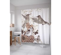 Штора (занавеска) для ванной JoyArty "Колибри соревнуются" из сатена, 180х200 см с крючками, sc_17100