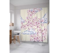 Штора (занавеска) для ванной JoyArty "Цветы за облаками" из сатена, 180х200 см с крючками, sc_14288