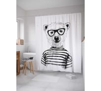 Штора (занавеска) для ванной JoyArty "Стильный медведь" из сатена, 180х200 см с крючками, sc_17060