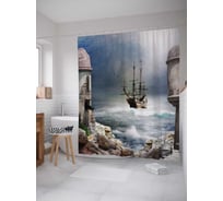 Штора (занавеска) для ванной JoyArty "Отправление фрегата" из сатена, 180х200 см с крючками, sc_11693