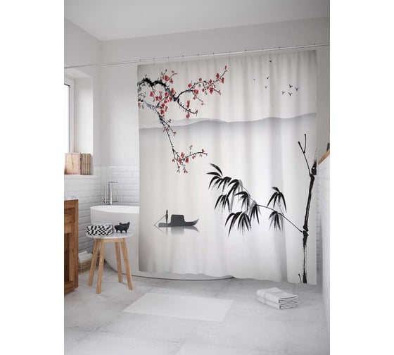 Штора (занавеска) для ванной JoyArty "Загадочное судно" из сатена, 180х200 см с крючками, sc_14296 1