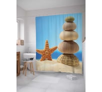 Штора (занавеска) для ванной JoyArty "Пляжная скульптура" из сатена, 180х200 см с крючками, sc_2621