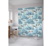 Штора (занавеска) для ванной JoyArty "Облачные чайки" из сатена, 180х200 см с крючками, sc_11382