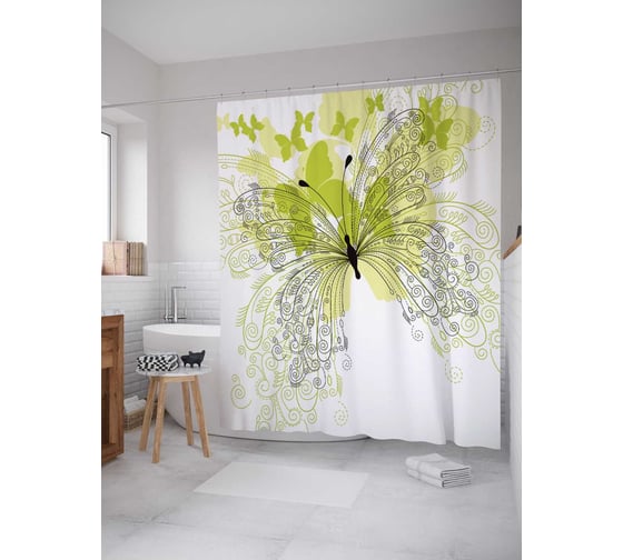 Штора (занавеска) для ванной JoyArty "Чудеса с бабочками" из сатена, 180х200 см с крючками, sc_11386 1