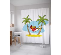 Штора (занавеска) для ванной JoyArty "Довольный попугай" из сатена, 180х200 см с крючками, sc_13911