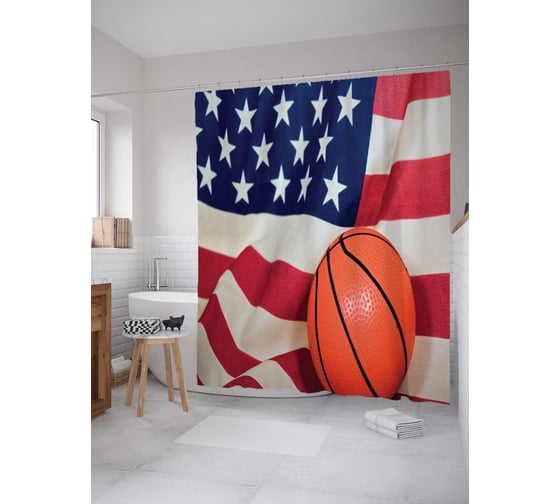 Штора (занавеска) для ванной JoyArty "Баскетбол в Америке" из сатена, 180х200 см с крючками, sc_11461 1