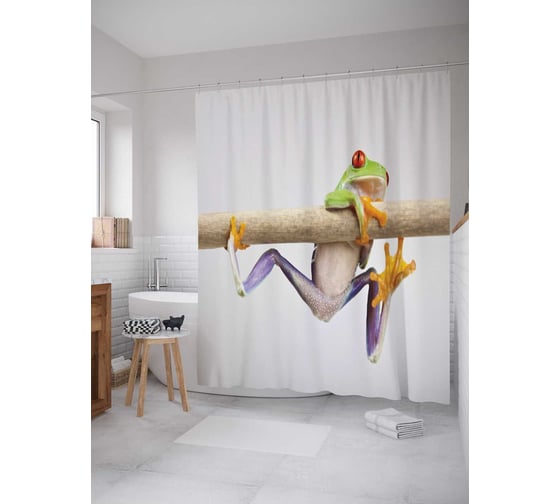 Штора (занавеска) для ванной JoyArty "Лягушка на ветке" из сатена, 180х200 см с крючками, sc_15240 1