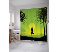 Штора (занавеска) для ванной JoyArty "Йога на рассвете" из сатена, 180х200 см с крючками, sc_14806