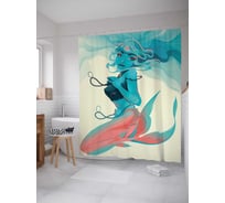 Штора (занавеска) для ванной JoyArty "Соблазнительная русалка" из сатена, 180х200 см с крючками, sc_13878