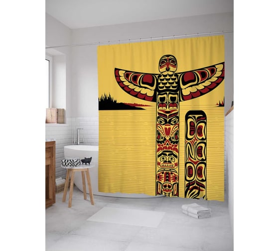 Штора (занавеска) для ванной JoyArty "Индейские символы" из сатена, 180х200 см с крючками, sc_13941 1