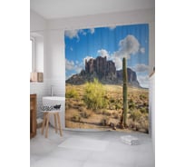 Штора (занавеска) для ванной JoyArty "Кактус у горы" из сатена, 180х200 см с крючками, sc_15720