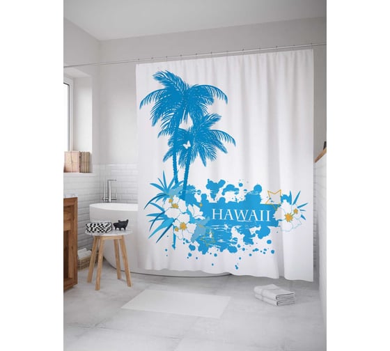 Штора (занавеска) для ванной JoyArty "Отпуск на Гавайях" из сатена, 180х200 см с крючками, sc_14999 1