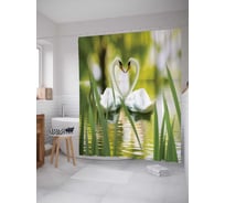 Штора (занавеска) для ванной JoyArty "Лебединая любовь" из сатена, 180х200 см с крючками, sc_2619