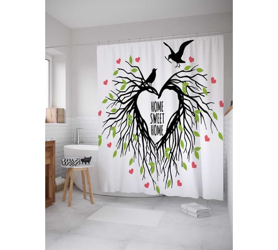 Штора (занавеска) для ванной JoyArty "Дом, милый дом" из сатена, 180х200 см с крючками, sc_16042 1