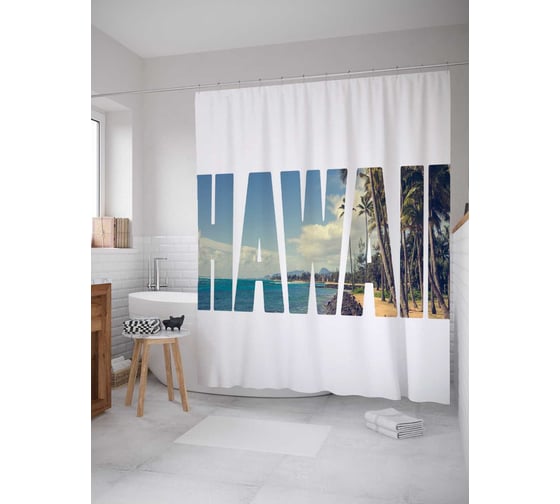 Штора (занавеска) для ванной JoyArty "Пляжи Гавайи" из сатена, 180х200 см с крючками, sc_14998 1