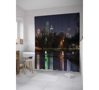 Штора (занавеска) для ванной JoyArty "Отражение ночного города" из сатена, 180х200 см с крючками, sc_11239