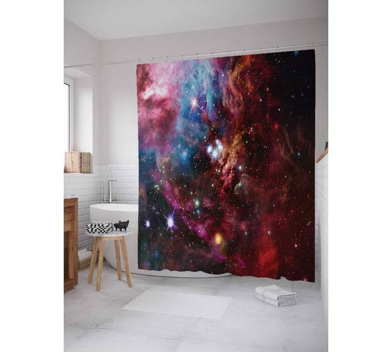 Штора (занавеска) для ванной JoyArty "Путешествия в космос" из сатена, 180х200 см с крючками, sc_13784 1