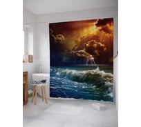 Штора (занавеска) для ванной JoyArty "Волнистое море с молниями" из сатена, 180х200 см с крючками, sc_16306