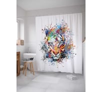 Штора (занавеска) для ванной JoyArty "Тигровые краски" из сатена, 180х200 см с крючками, sc_2772