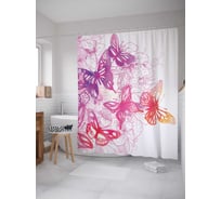 Штора (занавеска) для ванной JoyArty "Дымные бабочки" из сатена, 180х200 см с крючками, sc_2727