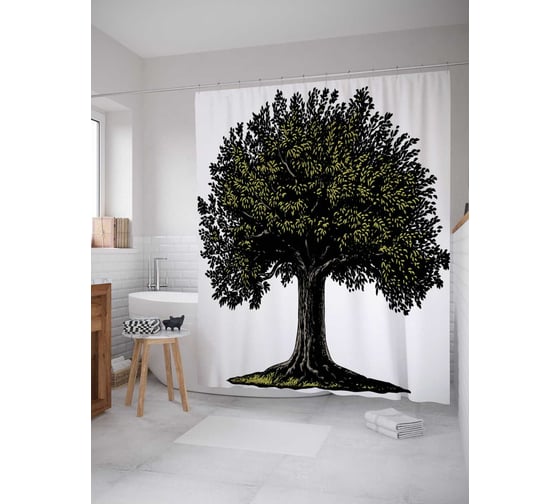 Штора (занавеска) для ванной JoyArty "Темное дерево" из сатена, 180х200 см с крючками, sc_16041 1