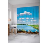 Штора (занавеска) для ванной JoyArty "Между небом и водой" из сатена, 180х200 см с крючками, sc_13846