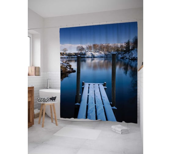 Штора (занавеска) для ванной JoyArty "Зимнее озеро" из сатена, 180х200 см с крючками, sc_13834 1