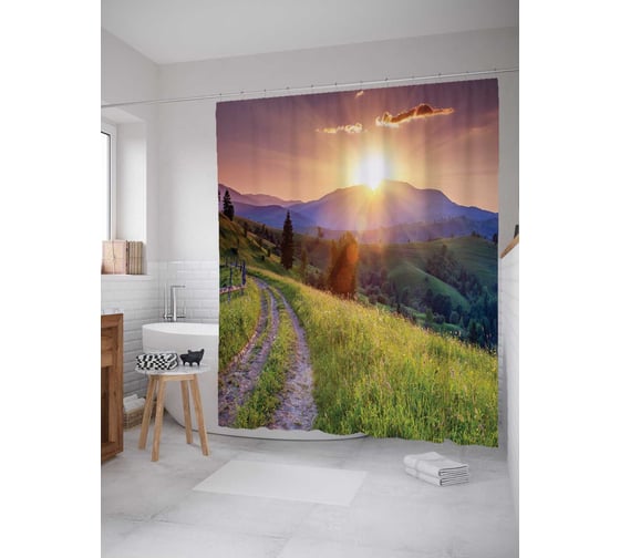 Штора (занавеска) для ванной JoyArty "Дорога к солнцу" из сатена, 180х200 см с крючками, sc_13667 1