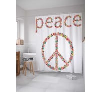 Штора (занавеска) для ванной JoyArty "Символ мира в цветах" из сатена, 180х200 см с крючками, sc_10965