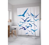 Штора (занавеска) для ванной JoyArty "Птичьи облака" из сатена, 180х200 см с крючками, sc_11373