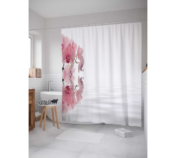 Штора (занавеска) для ванной JoyArty "Цветочный марш" из сатена, 180х200 см с крючками, sc_17599 1
