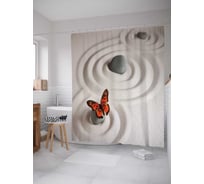 Штора (занавеска) для ванной JoyArty "Бабочка Дзэн" из сатена, 180х200 см с крючками, sc_13611