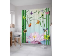 Штора (занавеска) для ванной JoyArty "Среди бамбуков" из сатена, 180х200 см с крючками, sc_13590