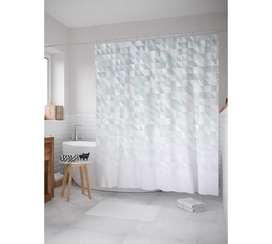 Штора (занавеска) для ванной JoyArty "Треугольные переходы" из сатена, 180х200 см с крючками, sc_13578 1