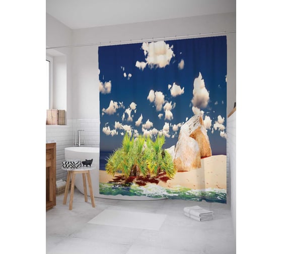 Штора (занавеска) для ванной JoyArty "Тропический натюрморт" из сатена, 180х200 см с крючками, sc_15515 1