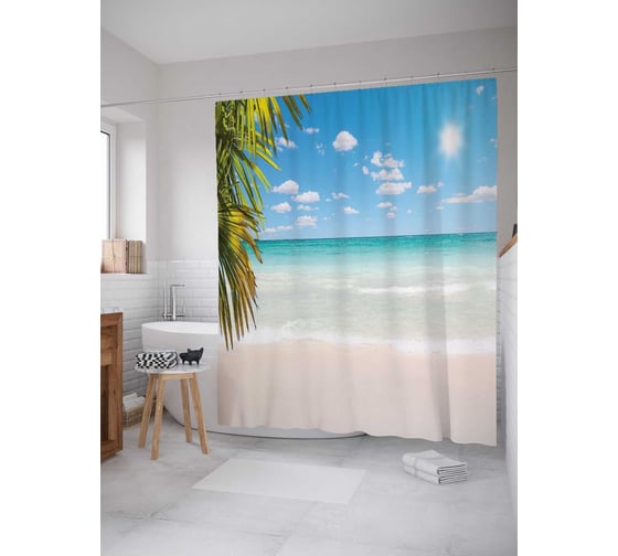 Штора (занавеска) для ванной JoyArty "Тихий океан" из сатена, 180х200 см с крючками, sc_13989 1