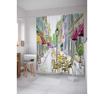 Штора (занавеска) для ванной JoyArty "Уличные столики" из сатена, 180х200 см с крючками, sc_2728